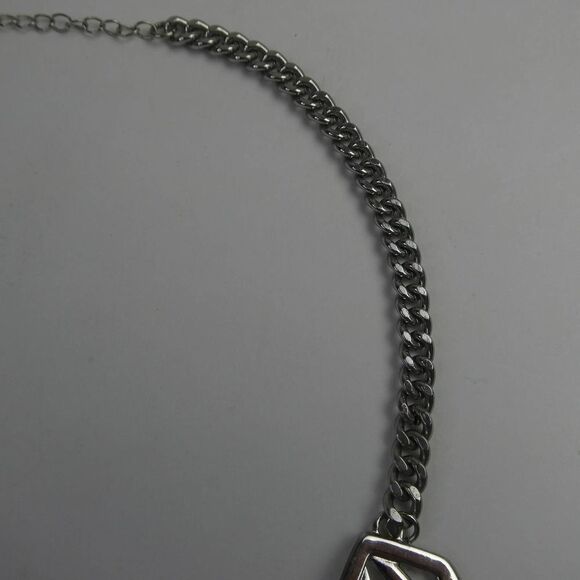 Silver Tone Wide Bib Statement Chain Link Necklace Chevron Triangle Career Chic - Picture 5 of 8